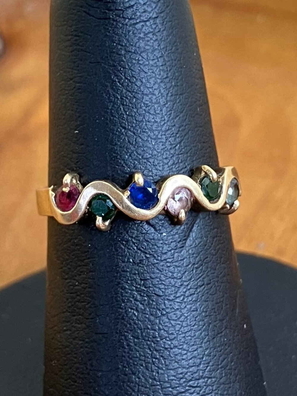 10k Yellow Gold Birthstone Band Ring 6 Multicolor Stones Size 6.5